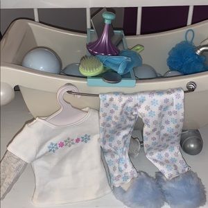 American girl doll tub with winter pajamas